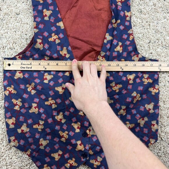 Women's Vintage Vest 111 Main Patriotic American Flag & Teddy Bears Medium - Picture 6 of 9